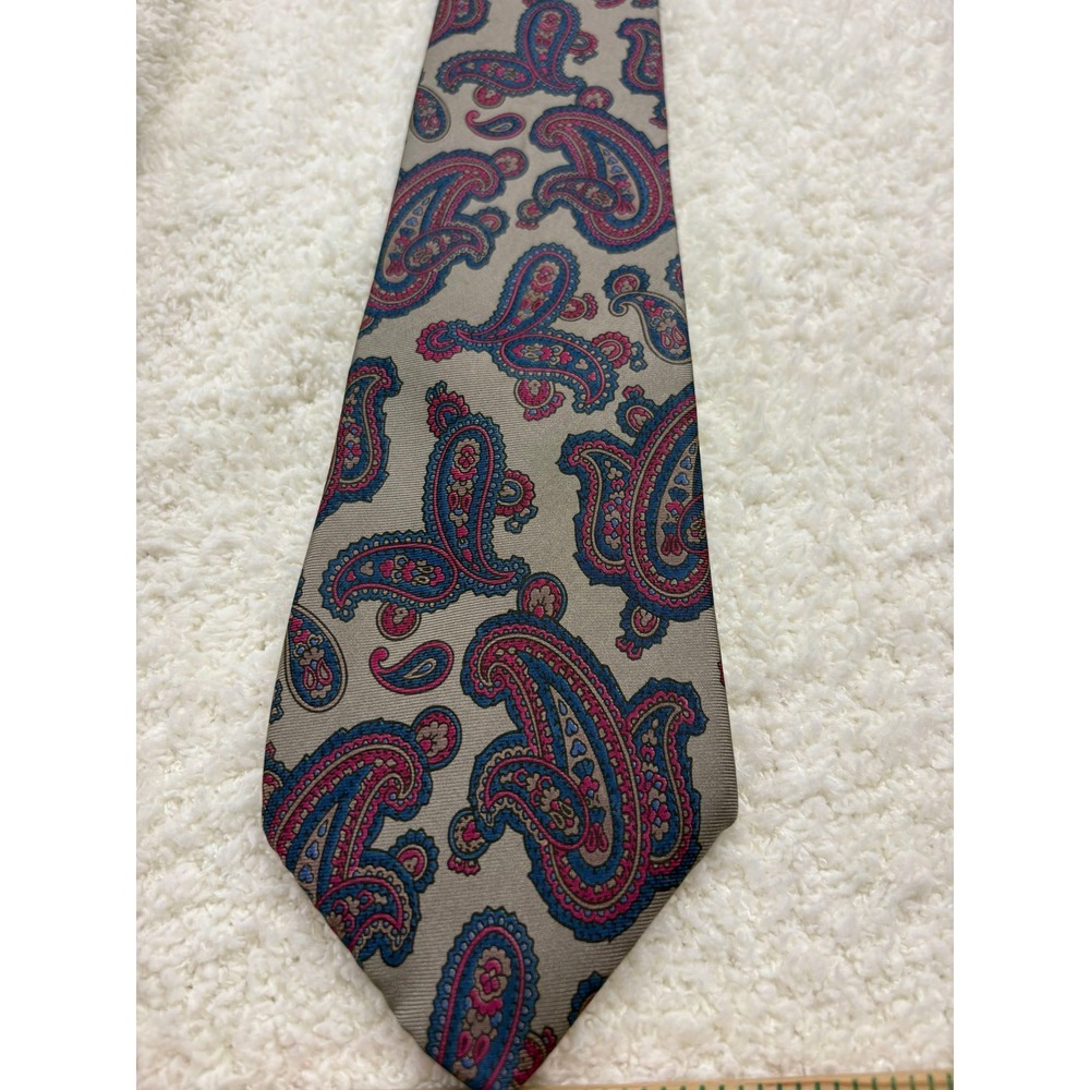 Don Loper Necktie Tie Mens Tan Excellent Paisley Italian Silk Beverly Hills USA